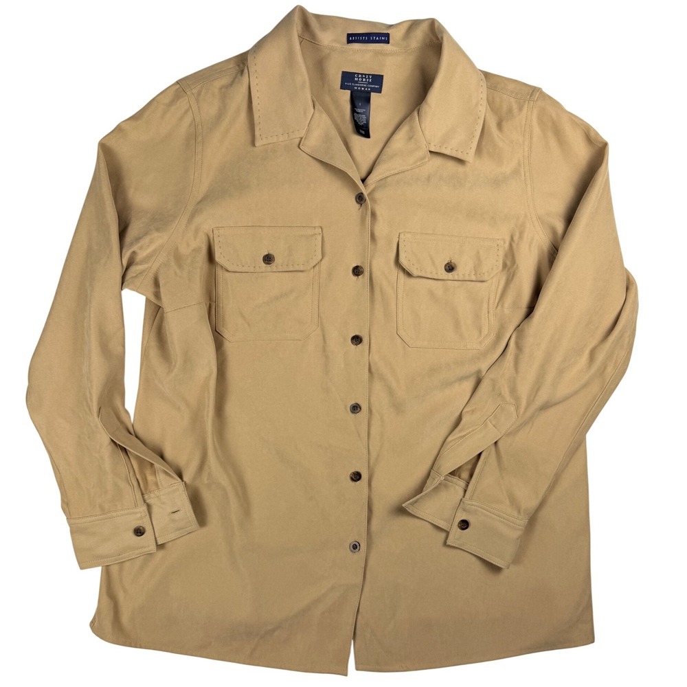 Crazy Horse Liz Claiborne Womens Tan Stain Resist Utility Western Shirt Size 1X